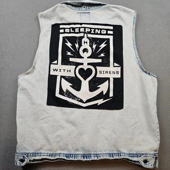 Sleeping with Sirens Denim Vest Adult 2XL Acid Wash Rock Band - Picture 1 of 11
